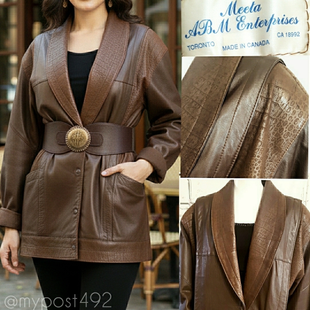 🔥VTG 90's🕛Buttons Up Leather Jacket| Wide Arms| Big Shoulder